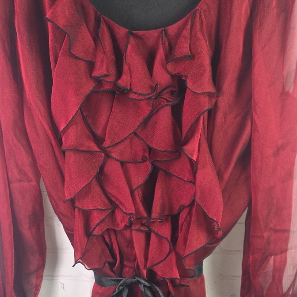 Dress Barn Red Ruffle Blouse - Picture 2 of 8
